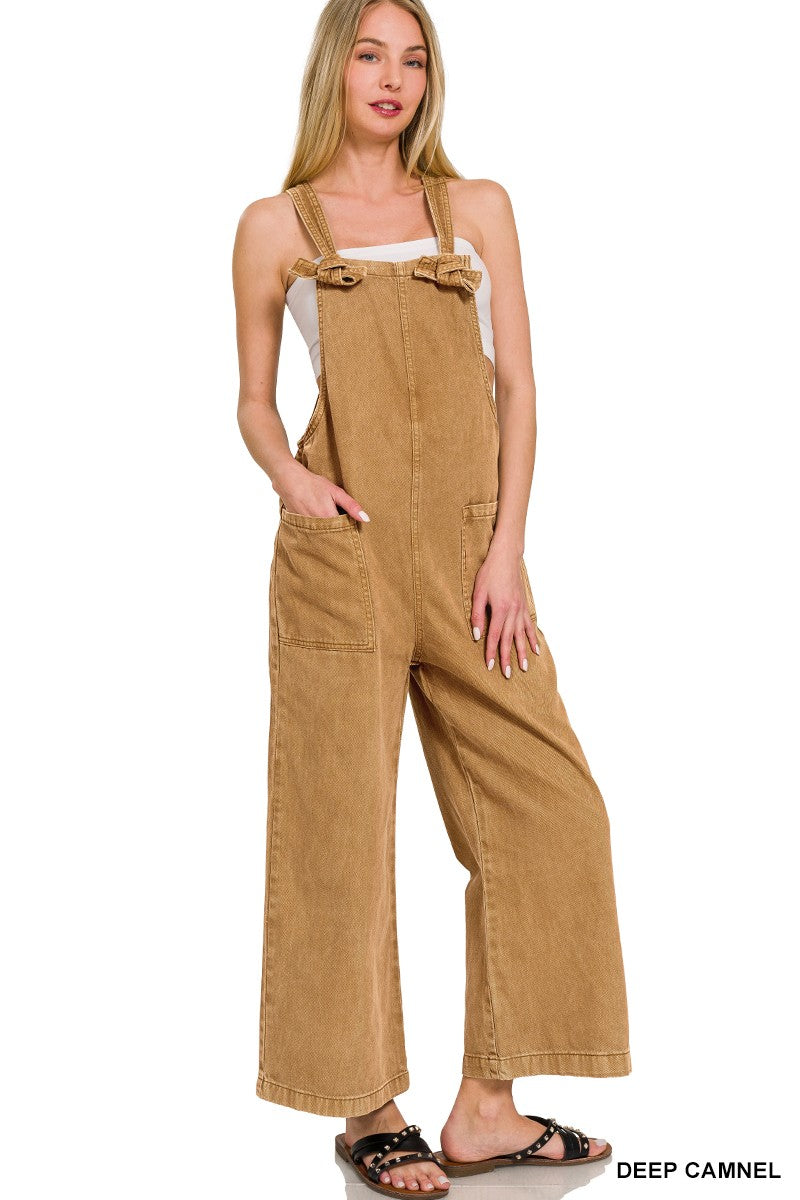 K39 Washed Deep Camel Jumpsuit with Tie Straps