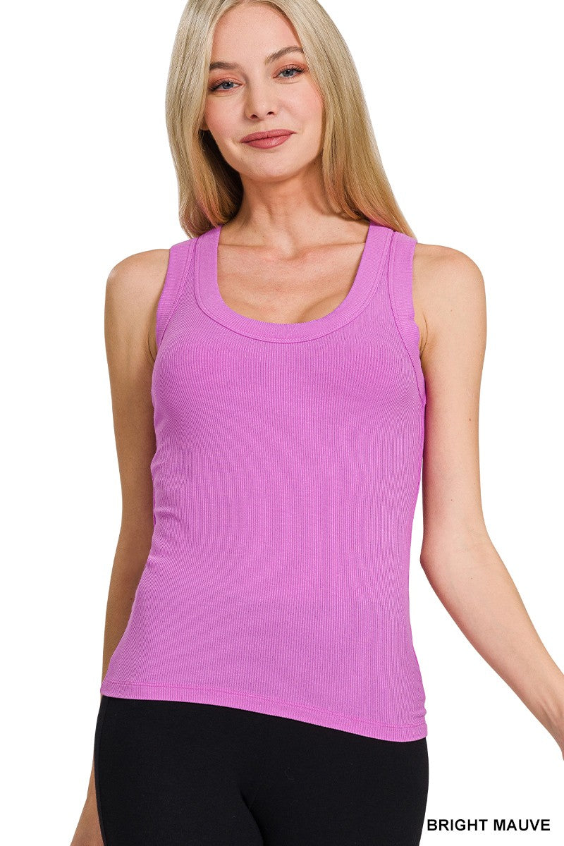 BB57 Ribbed Scoop Neck Tank - Bright Mauve
