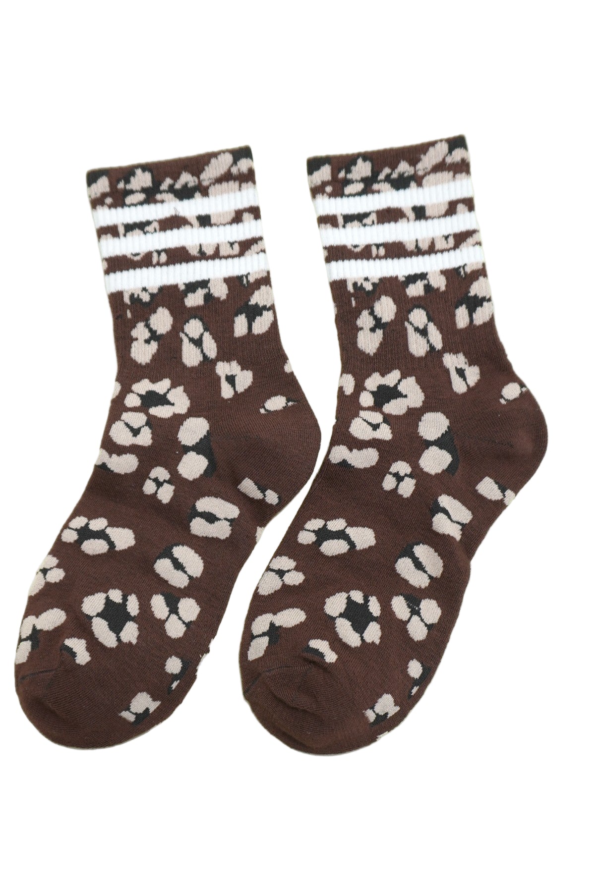 BF6 Animal Print Leopard Crew Throwback Socks - Brown