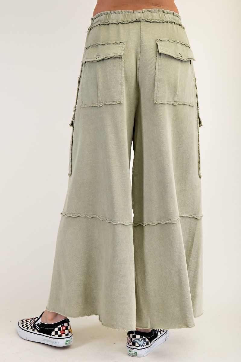K63 Faded Olive Mineral Terry Knit Wide Leg Pant Plus