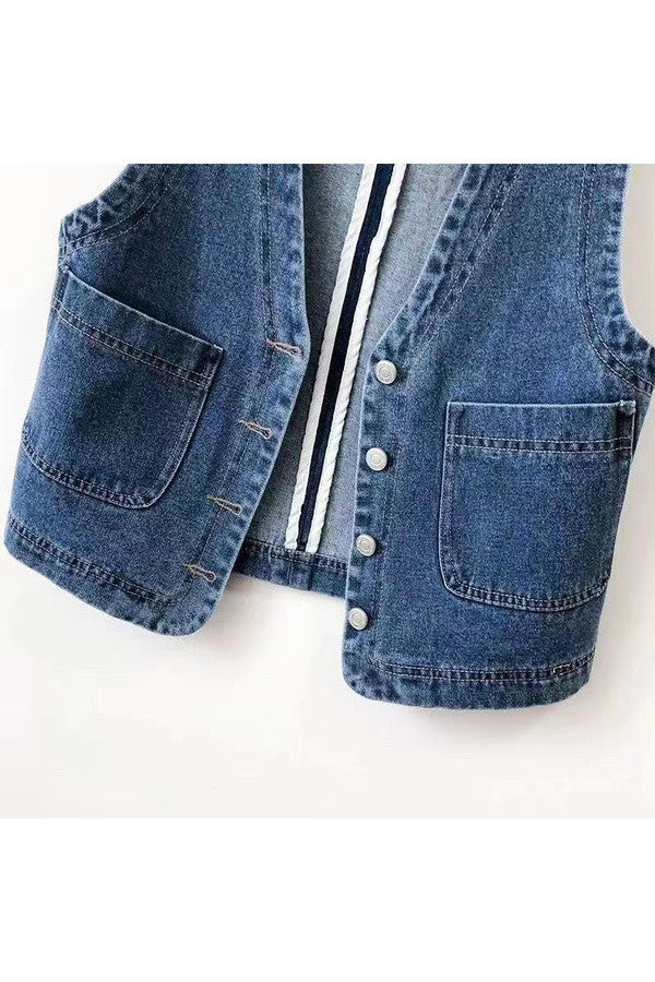 H9 Vintage Wash Denim Cropped Vest Women’s Sleeveless Jean Layering