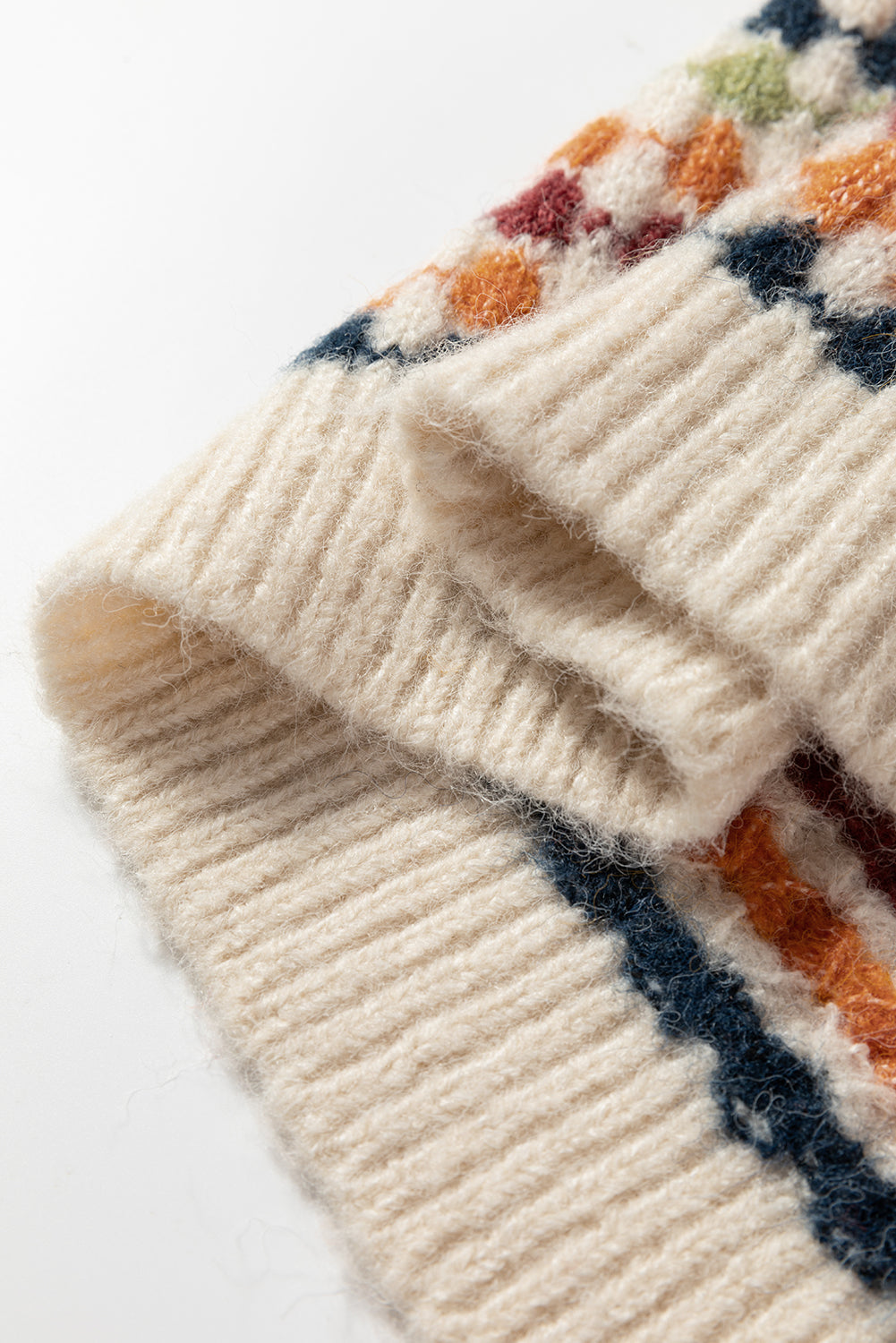 K25 Multicolor Dot Pattern Knit Button Front V Neck Sweater