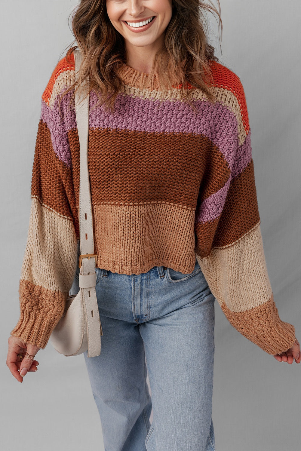 K20 Multi Color Cropped Colorblock Drop Shoulder Sweater