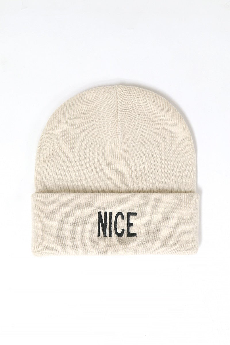 BF3 NICE Embroidered Beanie Beige