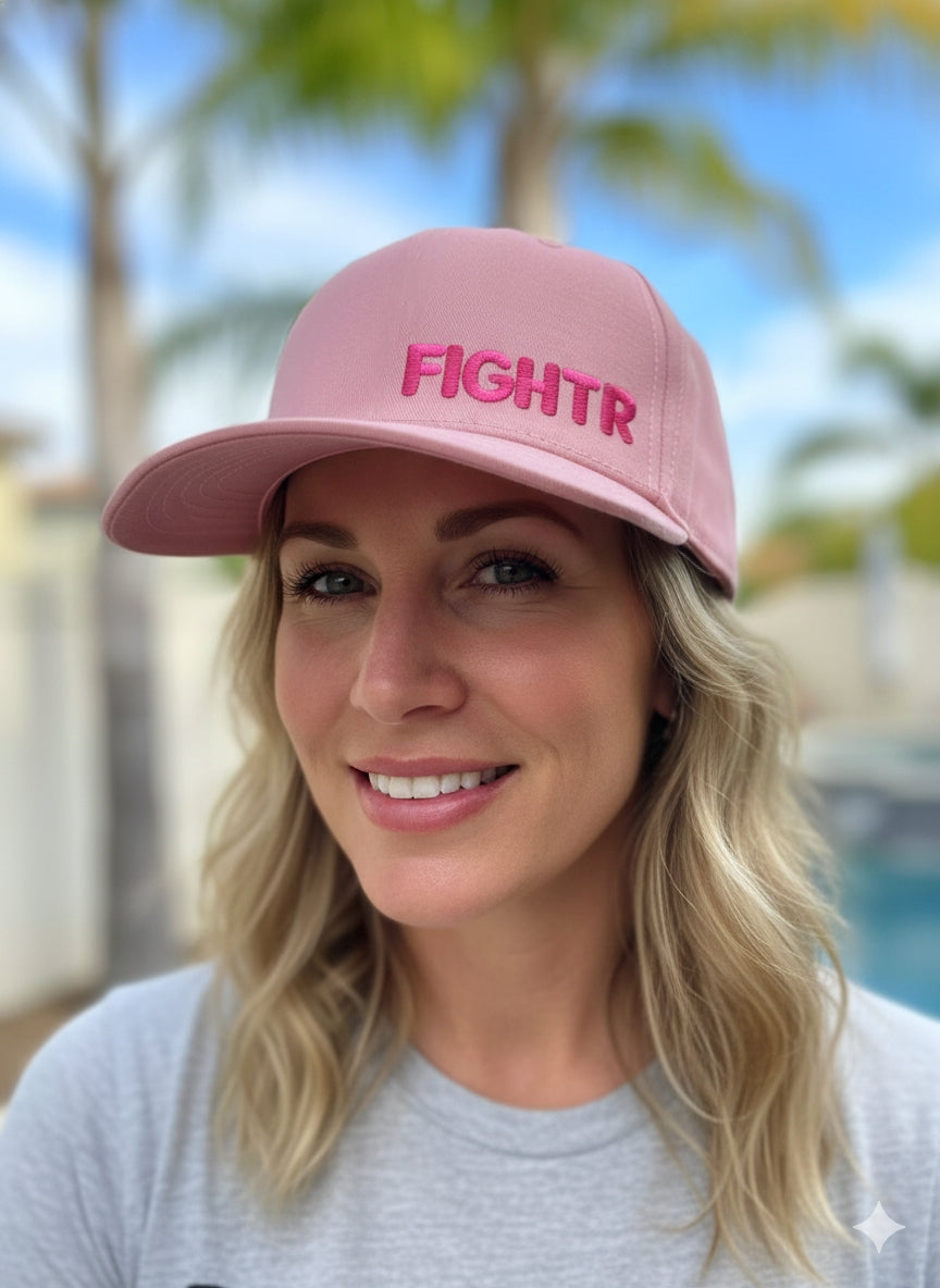 BSH5 FIGHTR Light Pink Canvas Trucker Hat w/ Hot Pink Embroidery