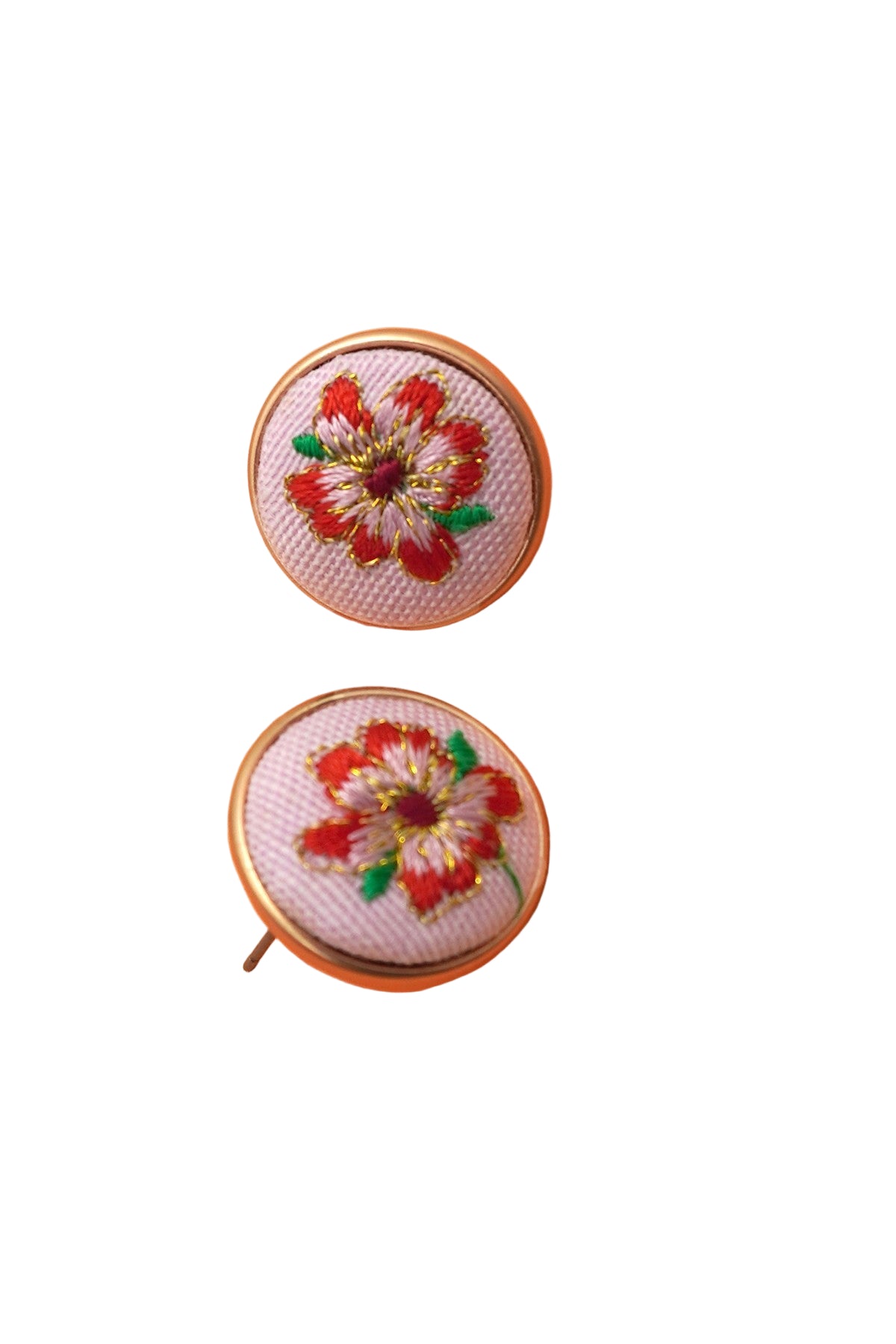 BF10 Embroidered Floral Gold Edge Stud Earrings