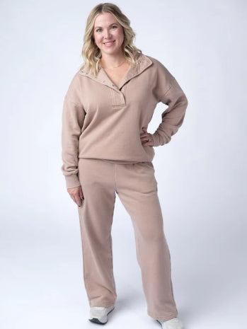 K71 Beige Wide Leg Vintage Wash Lounge Pant Plus