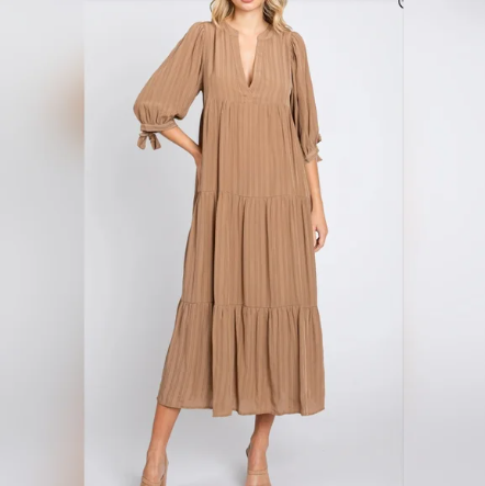 E25 Mocha Camel Maxi Dress Women’s Plus 3/4 Sleeve Casual Evening Wear