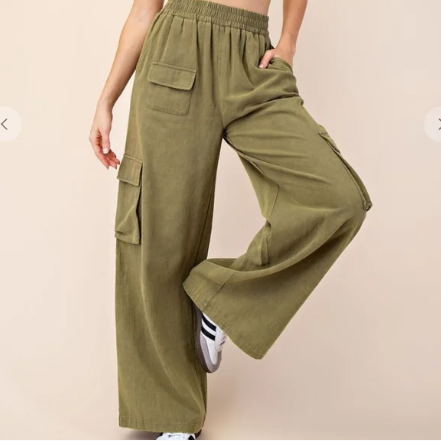 G14 Olive Mineral Wash Cargo Pants Utility Pocket Women’s Casual