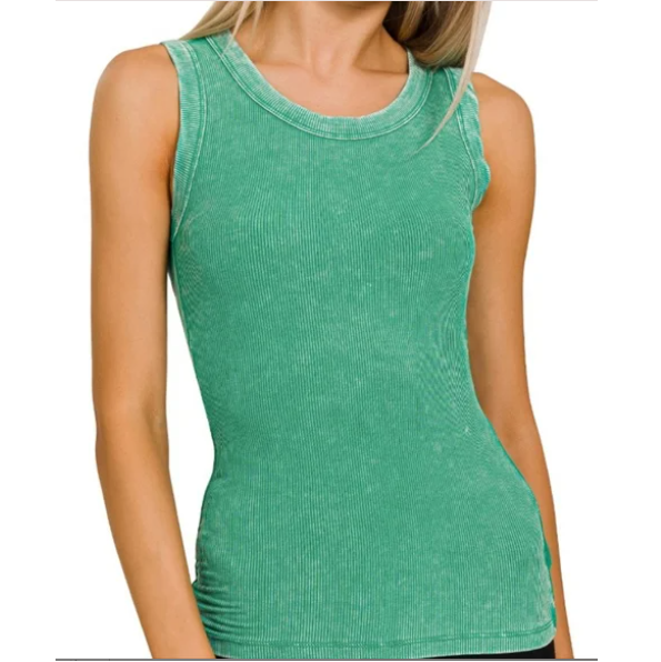 F35 Ribbed Scoop Neck Tank Top Women’s Kelly Green Mineral Wash Casual