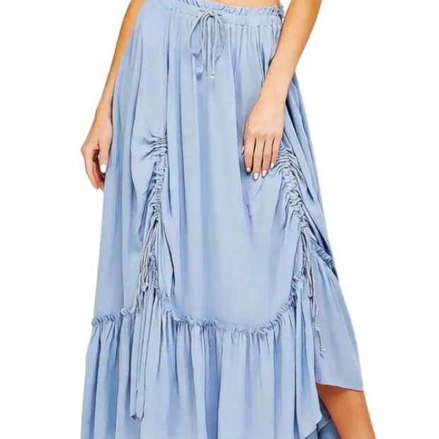 H32 Rouched Skirt Light Blue Boho Women’s Casual
