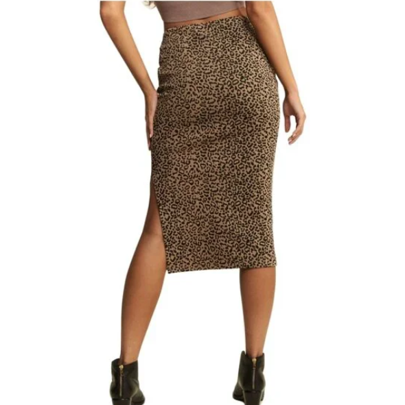 H14 Animal Print Mocha Midi Skirt Women’s Casual Summer Boho Style