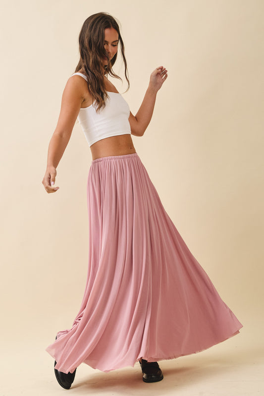 105 | Flowy Mesh Maxi Skirt Blush Pink