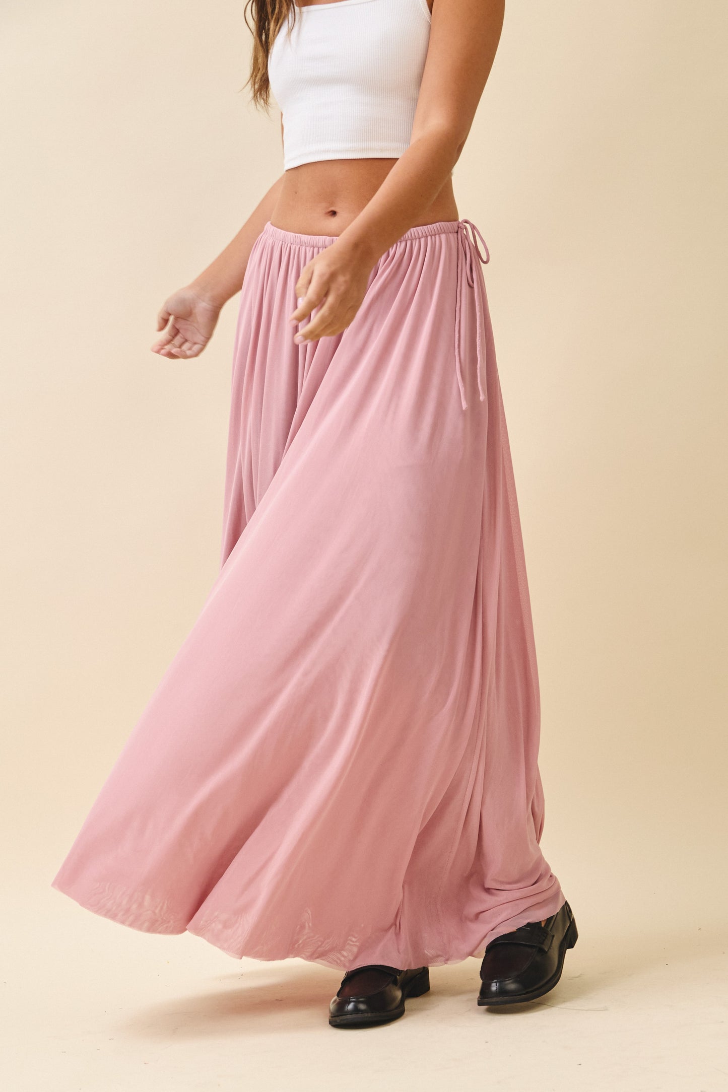 105 | Flowy Mesh Maxi Skirt Blush Pink