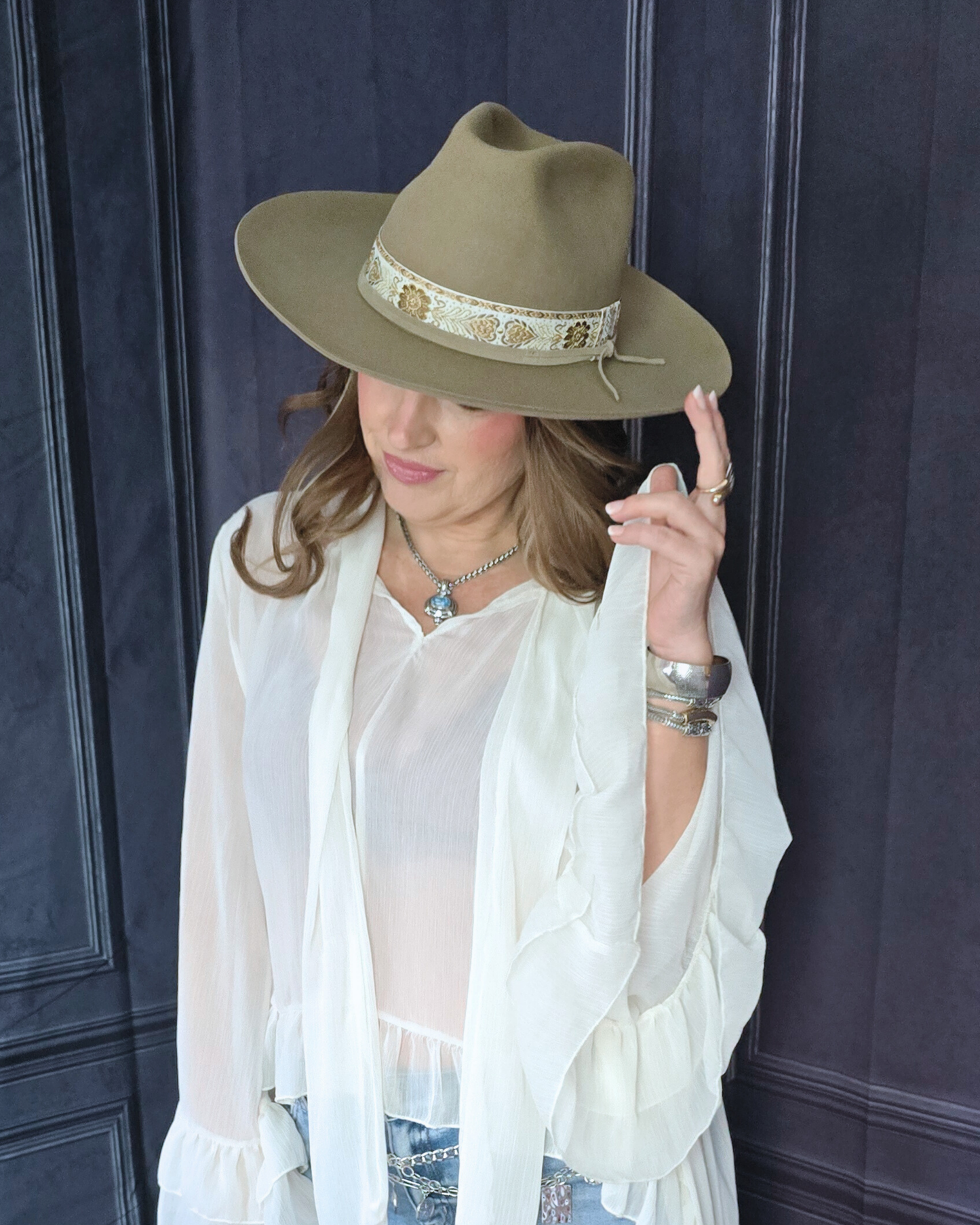 Taupe Austrailian Wool Wide Brim Olive and Pique Hat CH7