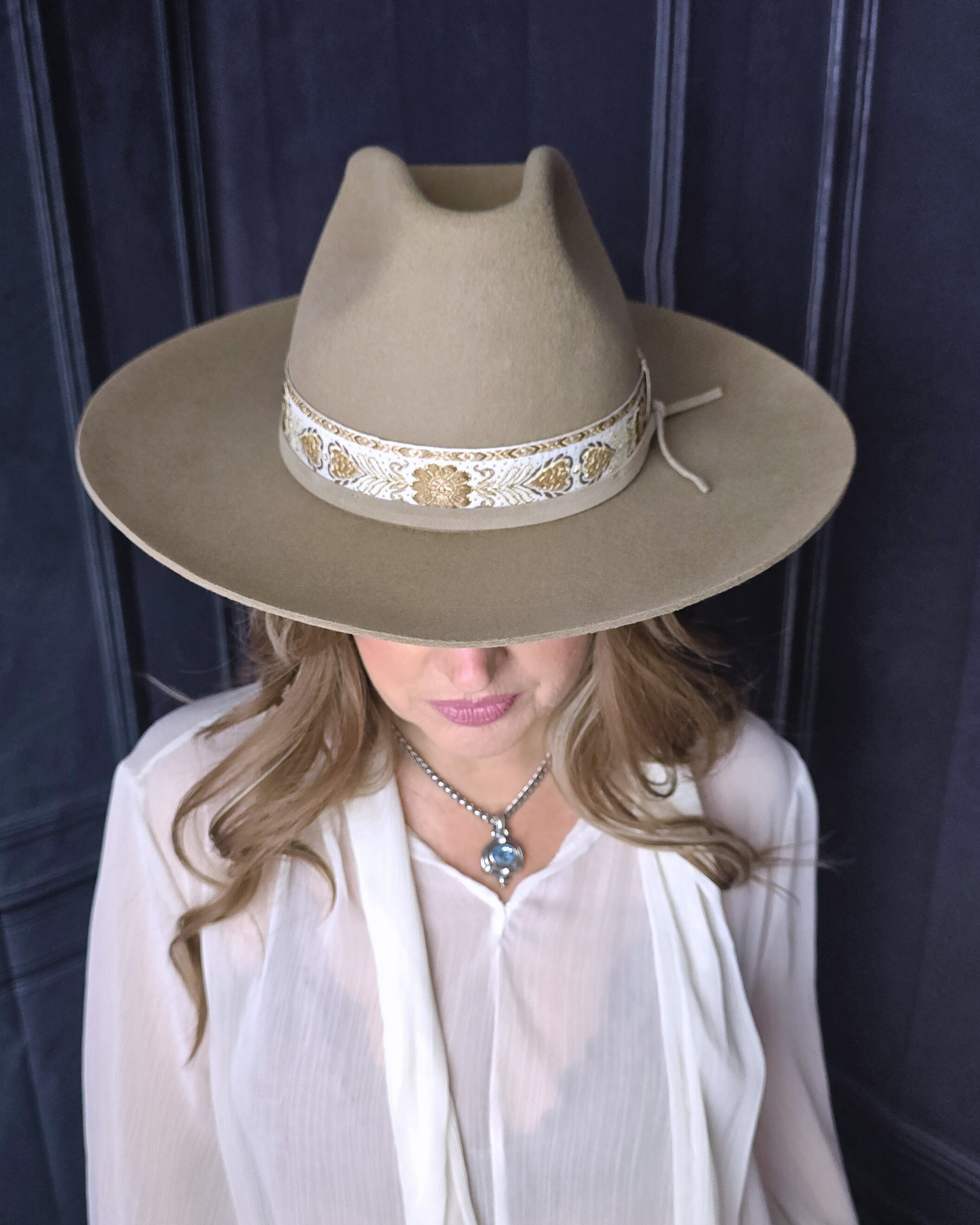 Taupe Austrailian Wool Wide Brim Olive and Pique Hat CH7