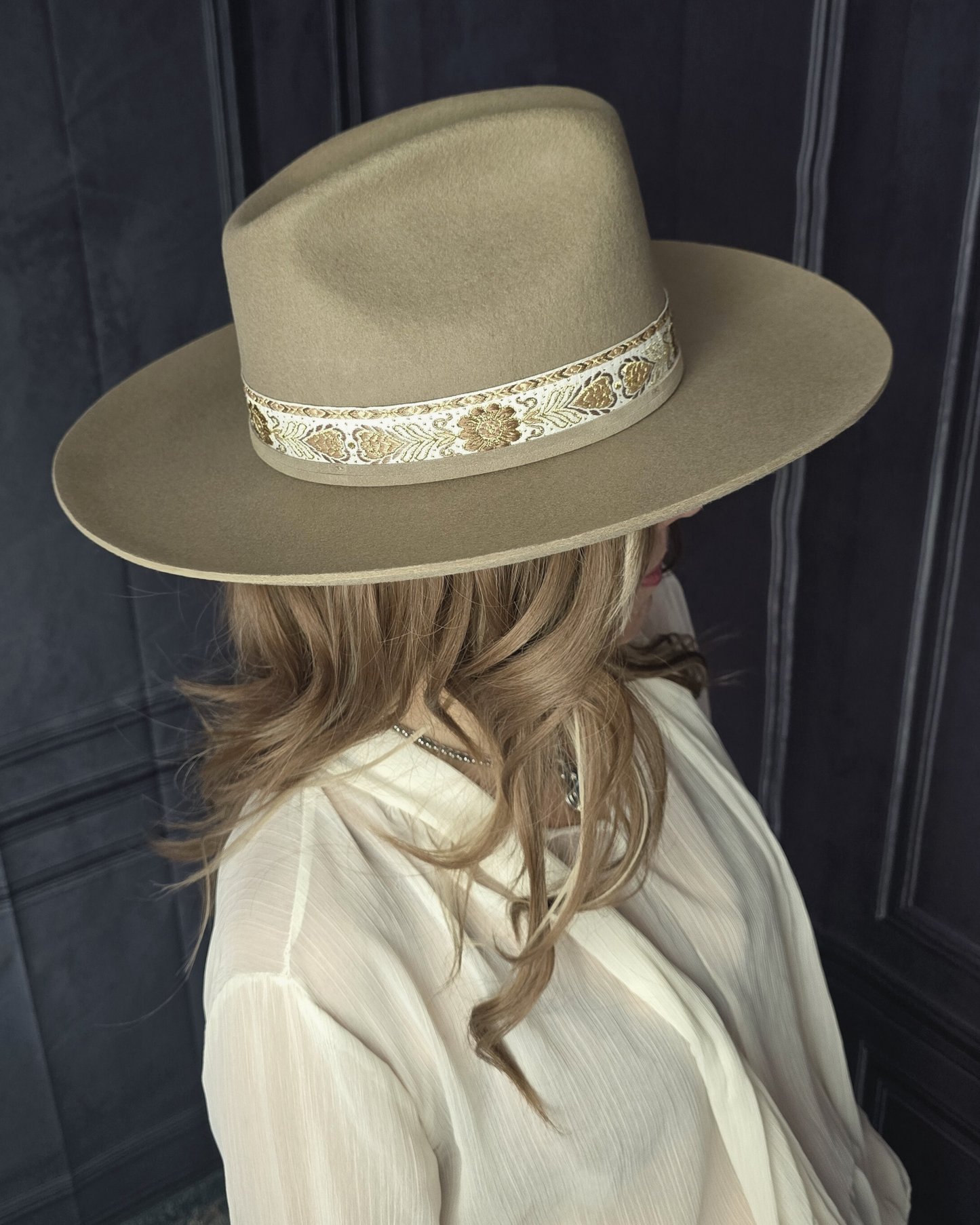 Taupe Austrailian Wool Wide Brim Olive and Pique Hat CH7