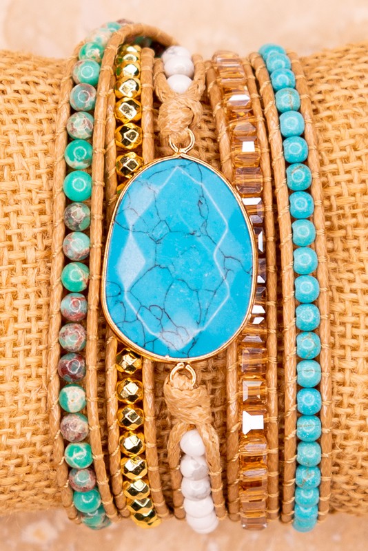 K8 Turquoise and Tan Wrap Bracelet