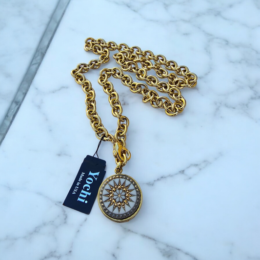 CH4 Golden Drop Necklace with Beaded Sun Circle