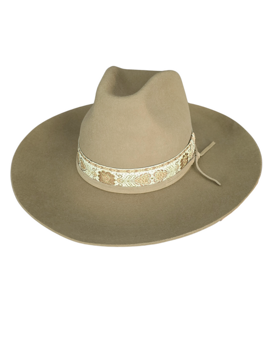 Taupe Austrailian Wool Wide Brim Olive and Pique Hat CH7