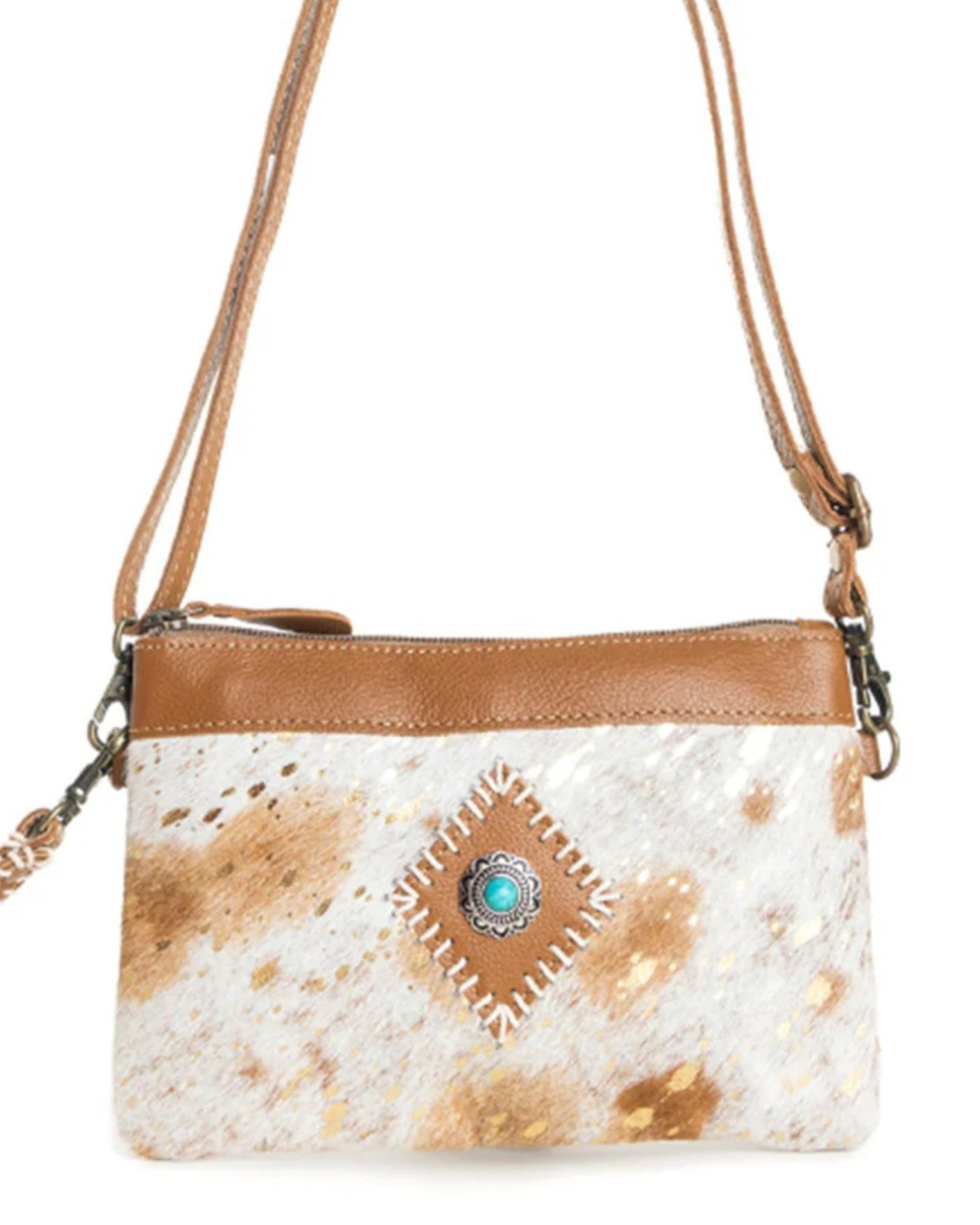 Myra Bag | Eye of the Goddess | Leather Hairon Crossbody Bag in Caramel