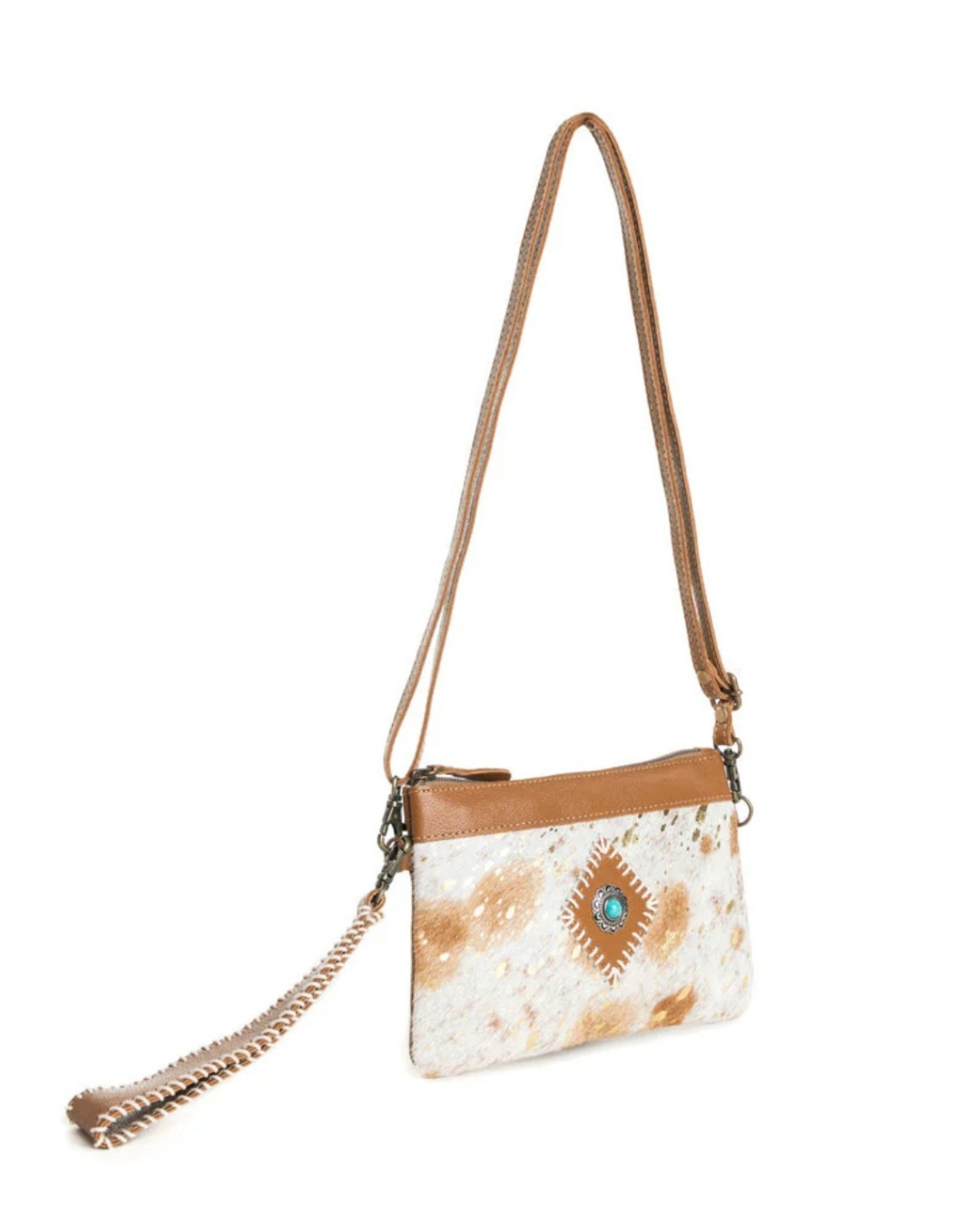 Myra Bag | Eye of the Goddess | Leather Hairon Crossbody Bag in Caramel