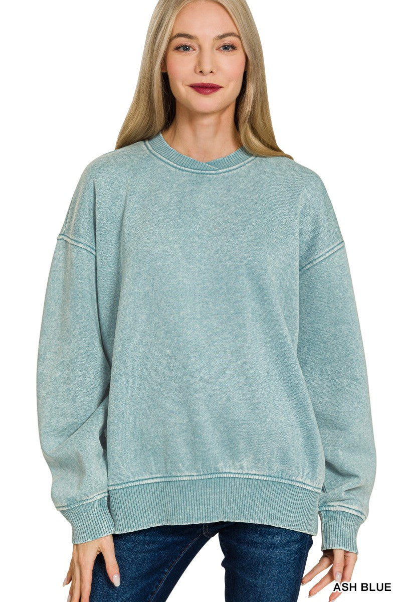 I4 LIGHT DUSTY BLUE ACID WASHED PULLOVER SWEATSHIRT