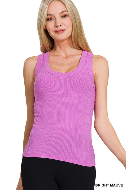 BB57 Ribbed Scoop Neck Tank - Bright Mauve
