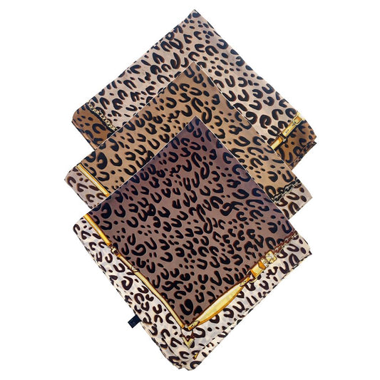 SC11 Camel Cheetah Print Silky Large Square Scarf