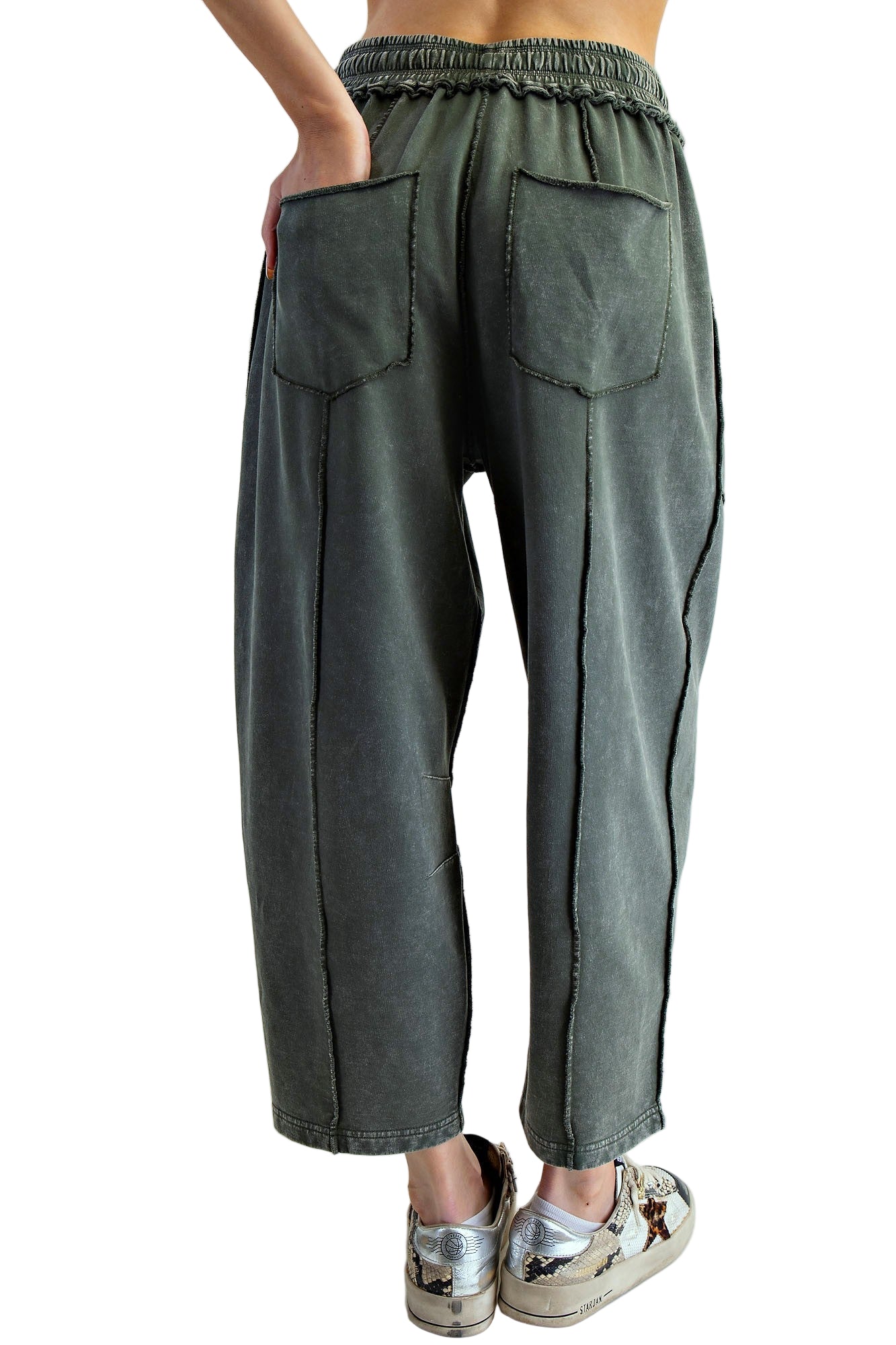 K62 Pine Mineral Wash Terry Knit Barrel Leg Pant