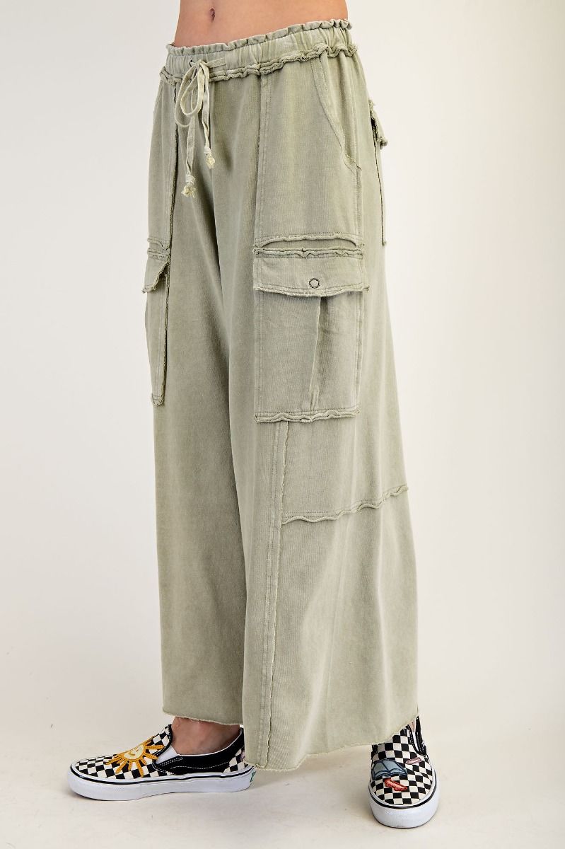 K63 Faded Olive Mineral Terry Knit Wide Leg Pant Plus