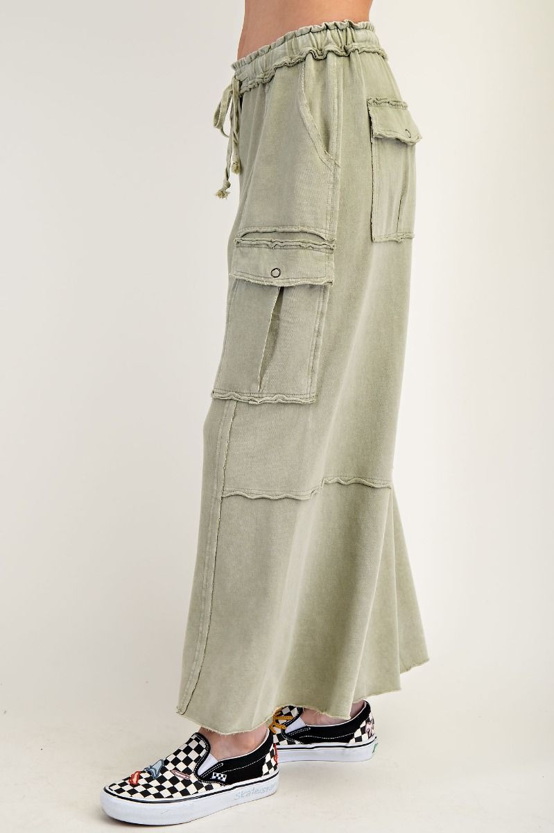 K63 Faded Olive Mineral Terry Knit Wide Leg Pant Plus