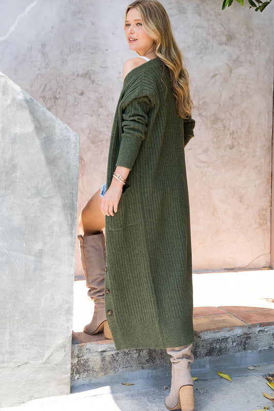 J16 Olive Ribbed Duster Cardigan