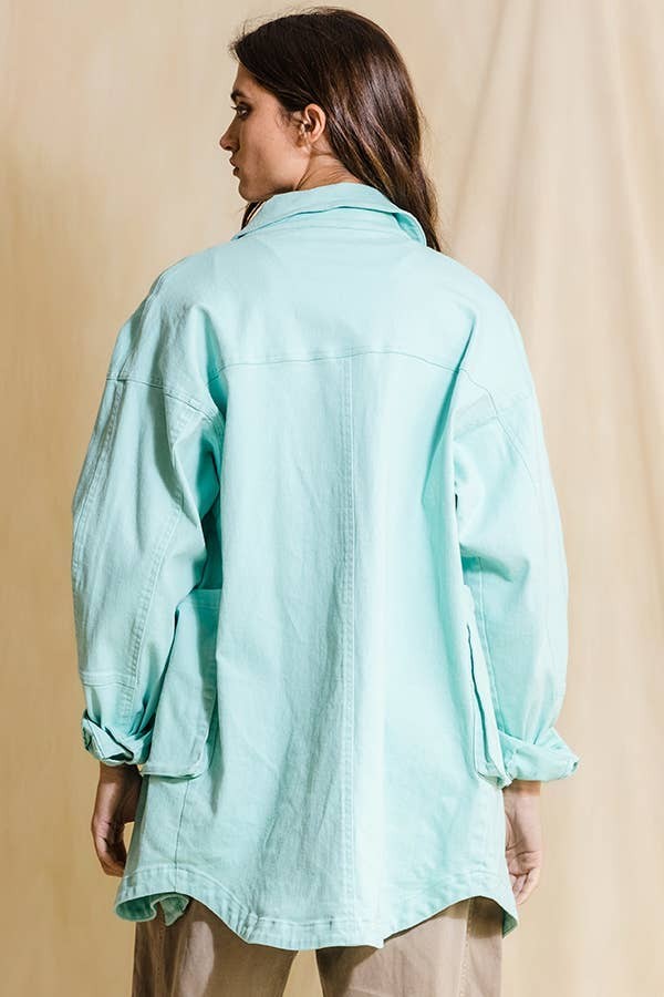 J17 Mint Blue Cargo Shacket