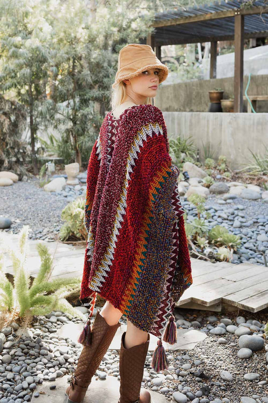 J27 Maroon Crochet Poncho