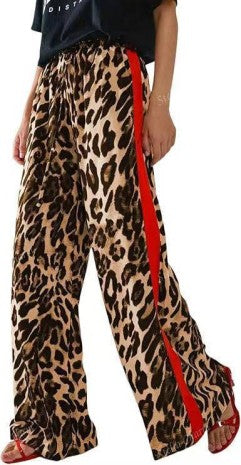 J5 Animal Print Wide Leg Pant with Red Stripe