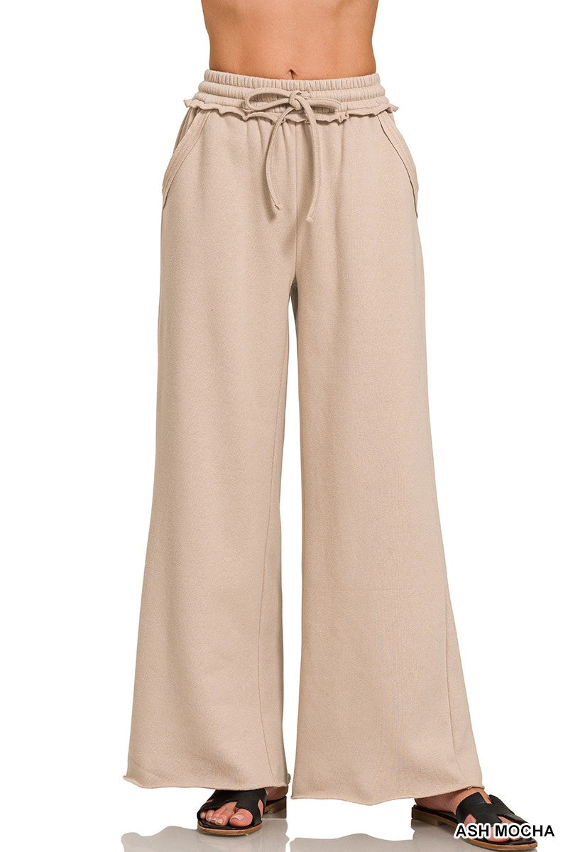 J9 Ash Mocha Fleece Exposed Seam Wide Leg Pant