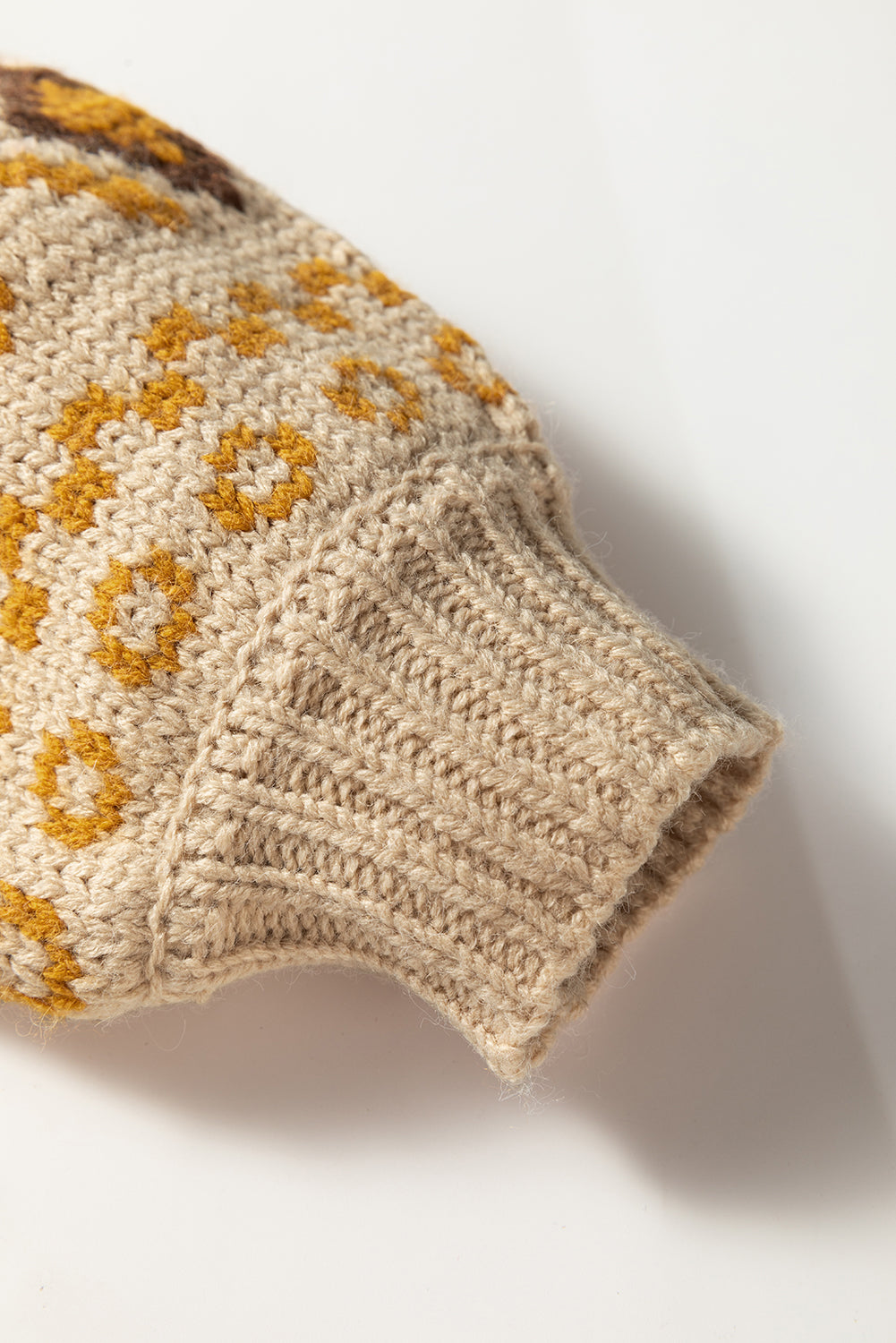 K23 Khaki Western Pattern Knitted Button V Neck Cardigan Sweater