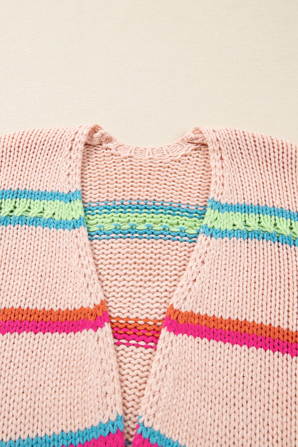 K24 Multicolor Open Front Striped Oversized Cardigan - Peach, Pink