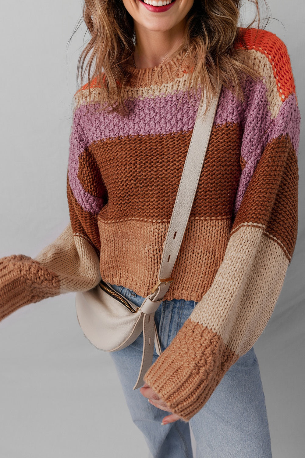K20 Multi Color Cropped Colorblock Drop Shoulder Sweater