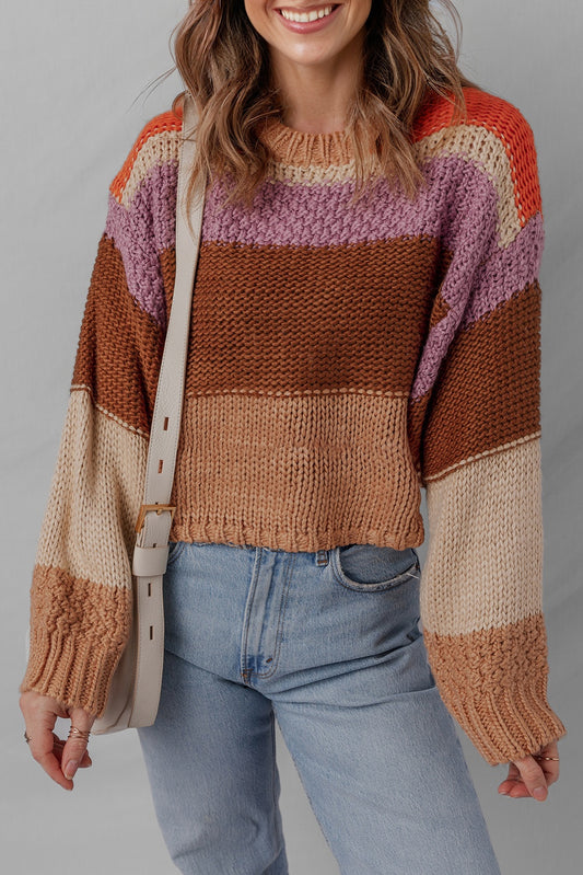 K20 Multi Color Cropped Colorblock Drop Shoulder Sweater