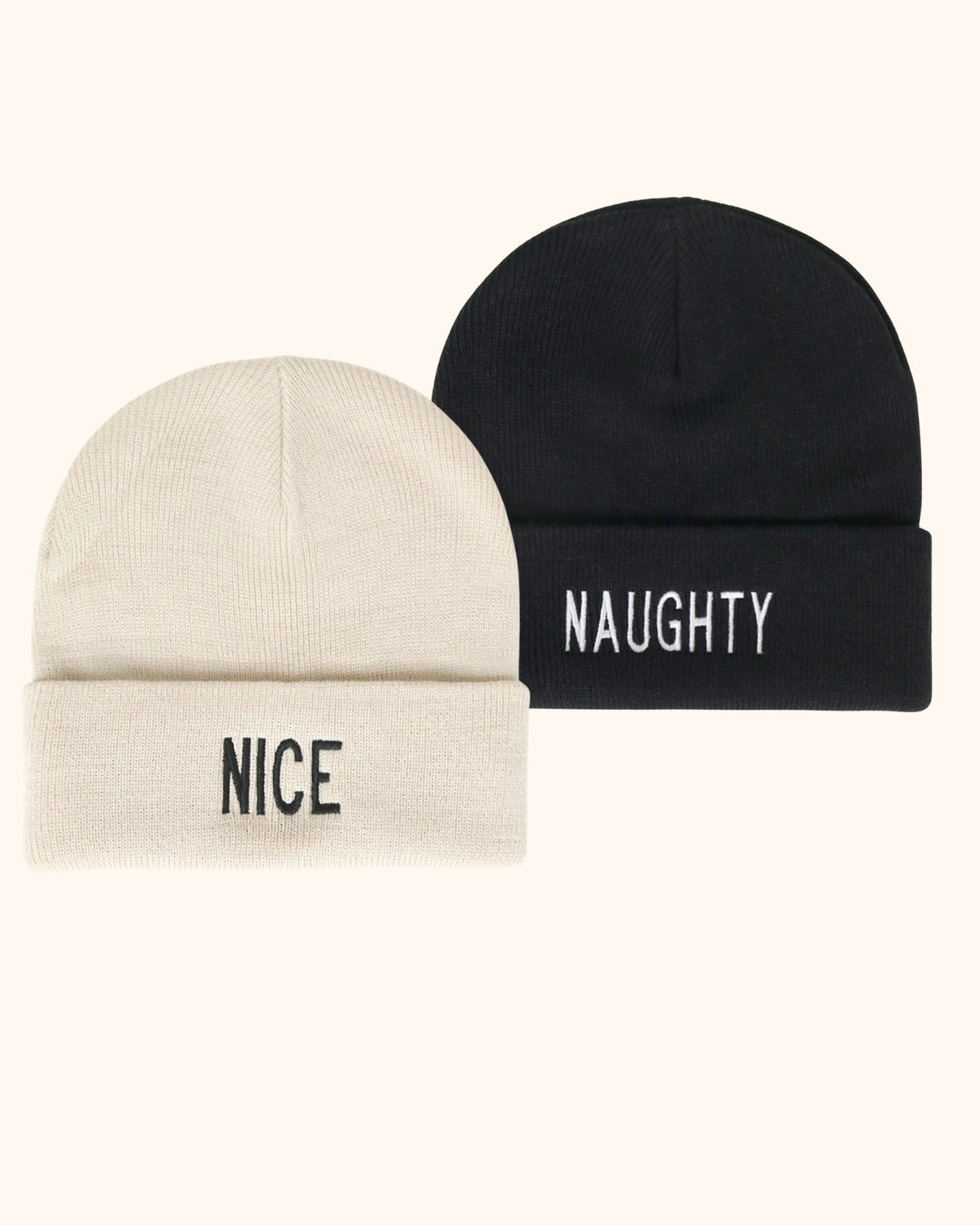 NAUGHTY & NICE Embroidered Beanie  Set of 2 BF4 & BF3
