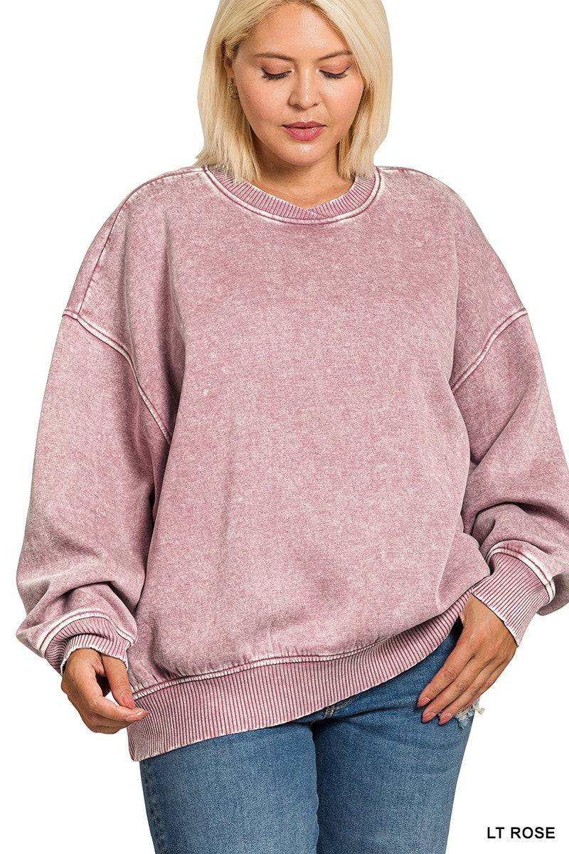 I3 LT ROSE FLEECE PLUS ACID WASHED PULLOVER SWEATSHIRT