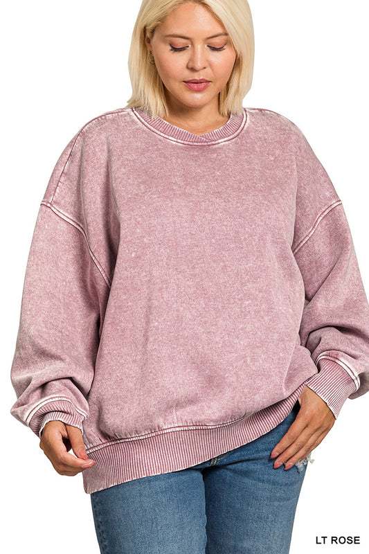 I3 LT ROSE FLEECE PLUS ACID WASHED PULLOVER SWEATSHIRT
