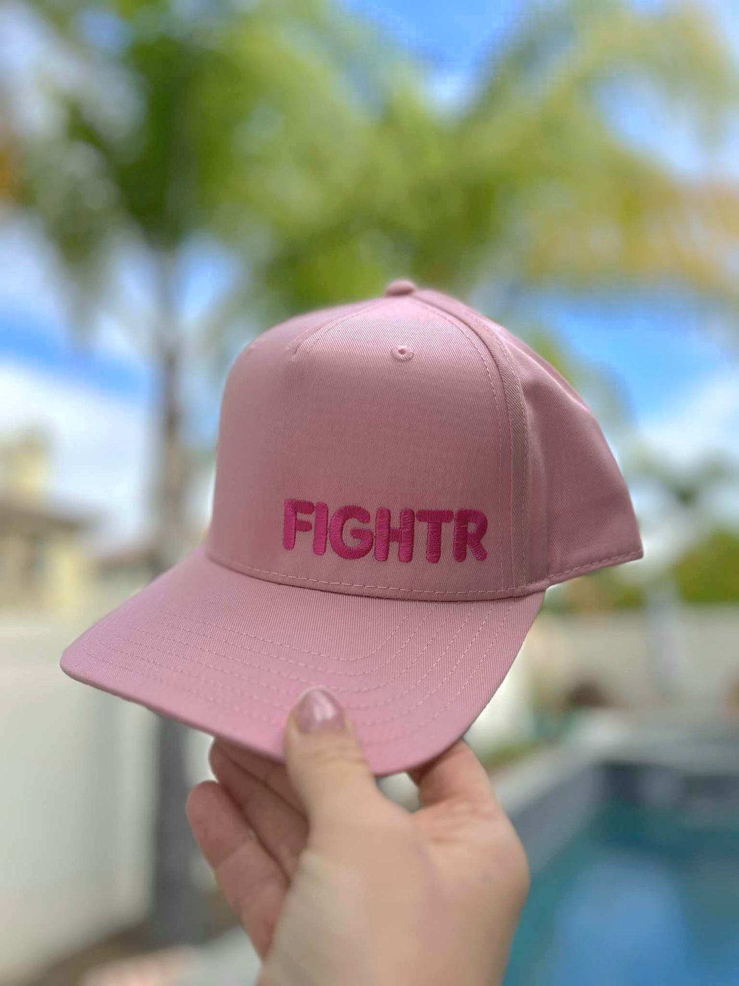 BSH5 FIGHTR Light Pink Canvas Trucker Hat w/ Hot Pink Embroidery