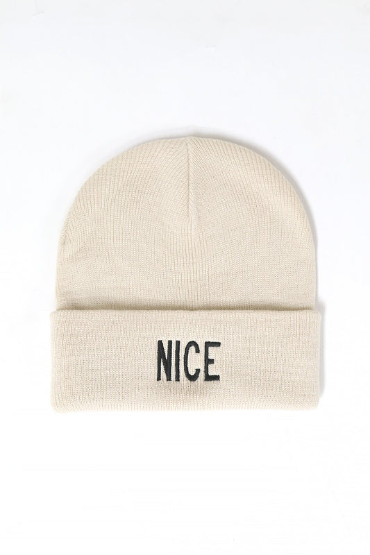 BF3 NICE Embroidered Beanie Beige