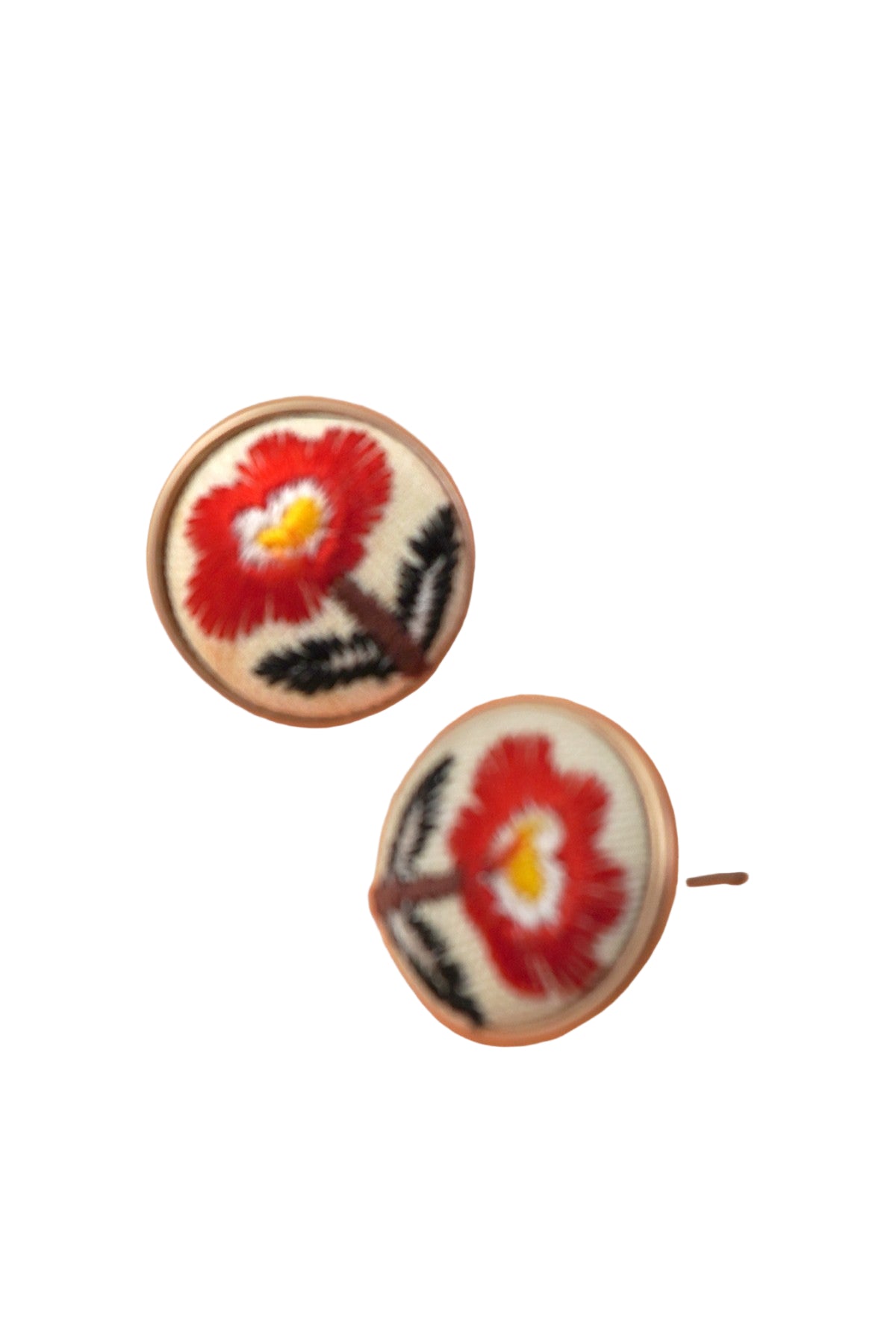 BF10 Embroidered Floral Gold Edge Stud Earrings