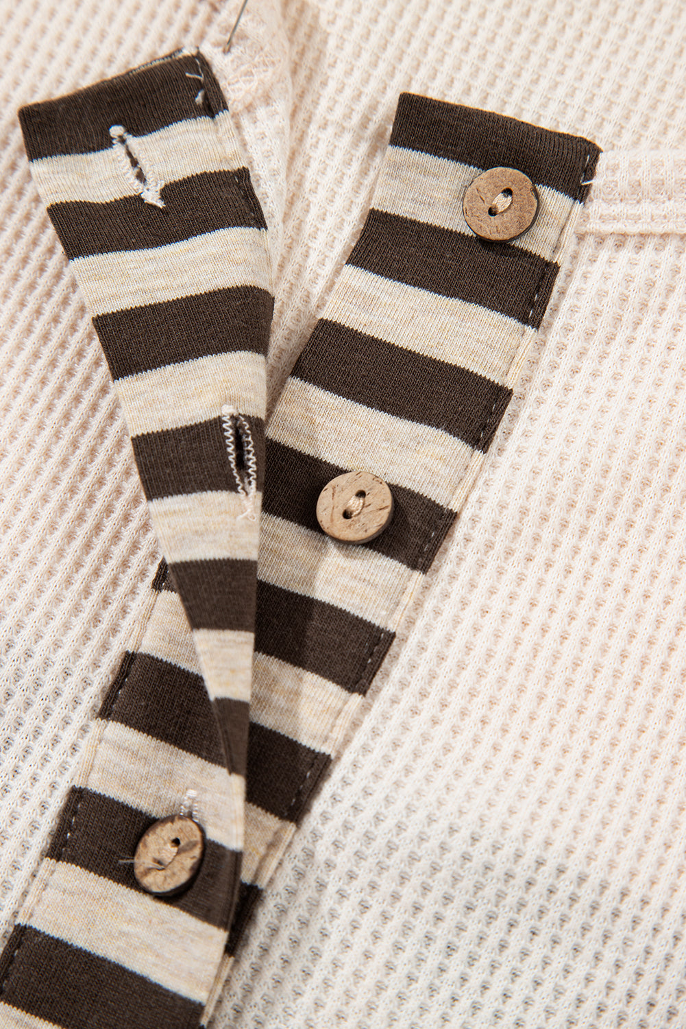 K21 Waffle Knit Color Block Plaid Patchwork Henley Pullover Plus