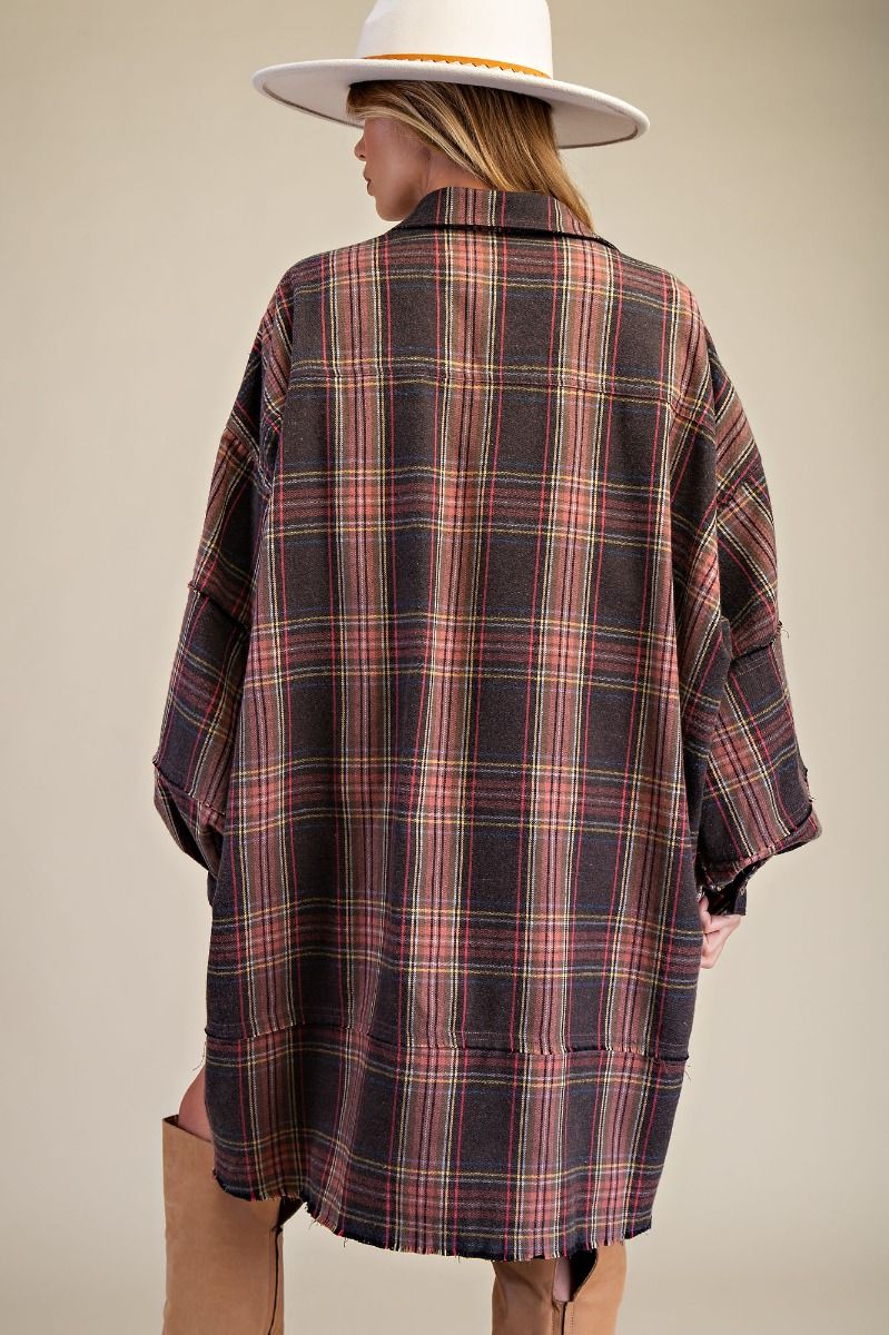 116 | Easel Long Plaid Printblock Tunic Shacket