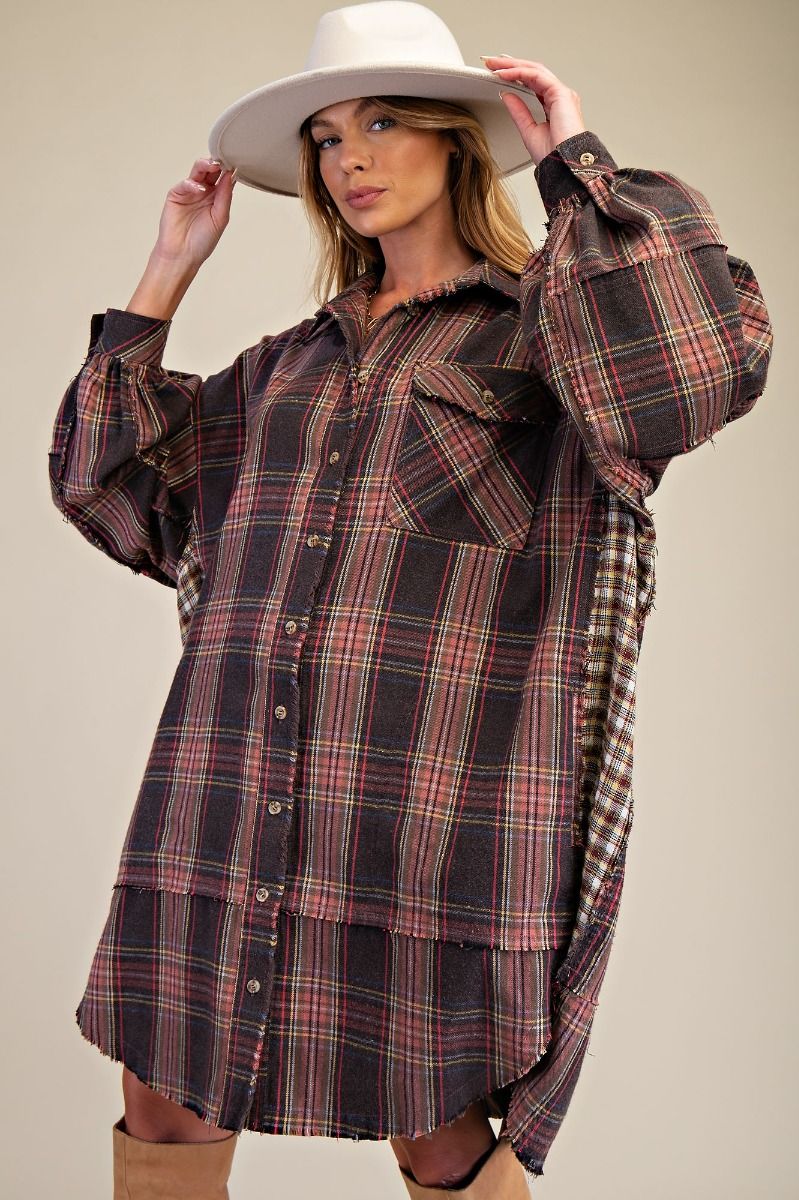 116 | Easel Long Plaid Printblock Tunic Shacket